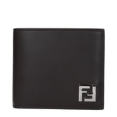 Fendi Men’s Leather Wallet with Metallic FF Logo in Marrone & Ebano