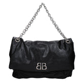 Balenciaga Large Monaco Tote Bag in Black Calf Leather with Chain Strap