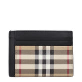Burberry Beige Check Card Holder With Money Clip – Elegant Canvas & Leather Accessory