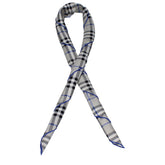 Burberry 100% Silk Scarf – Grey Check with Blue Trim
