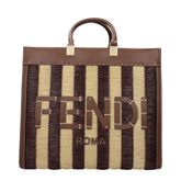 Fendi Sunshine Medium Viscose fibre Pequin and brown leather Tote bag