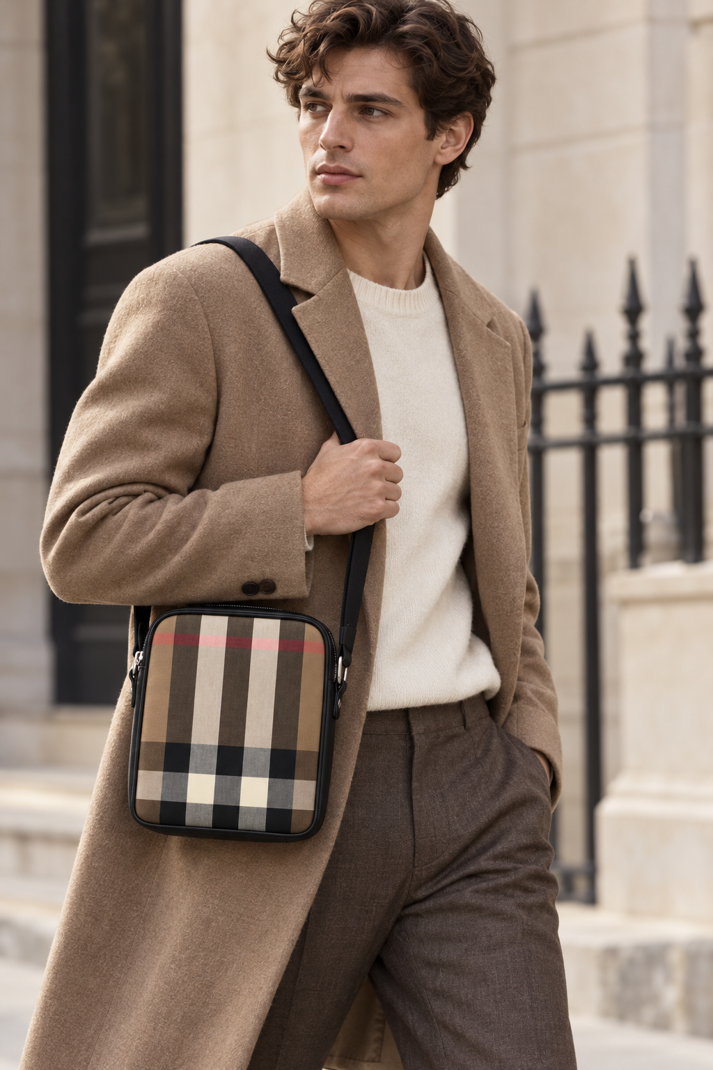 Burberry Beige / Black Canvas and Leather Shoulder Bag — lifestyle