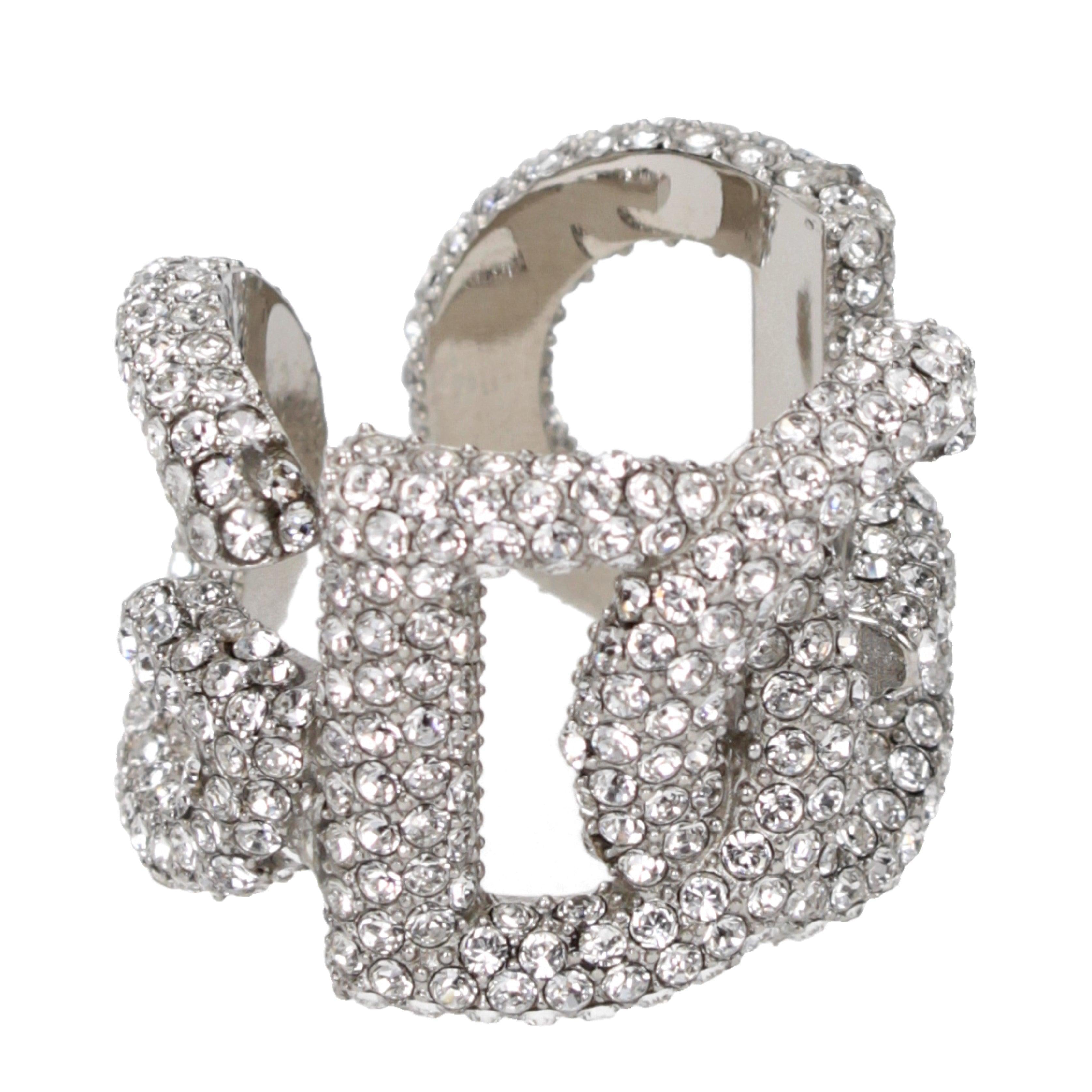 Dolce & Gabbana Crystal Logo Ring – Silver tone