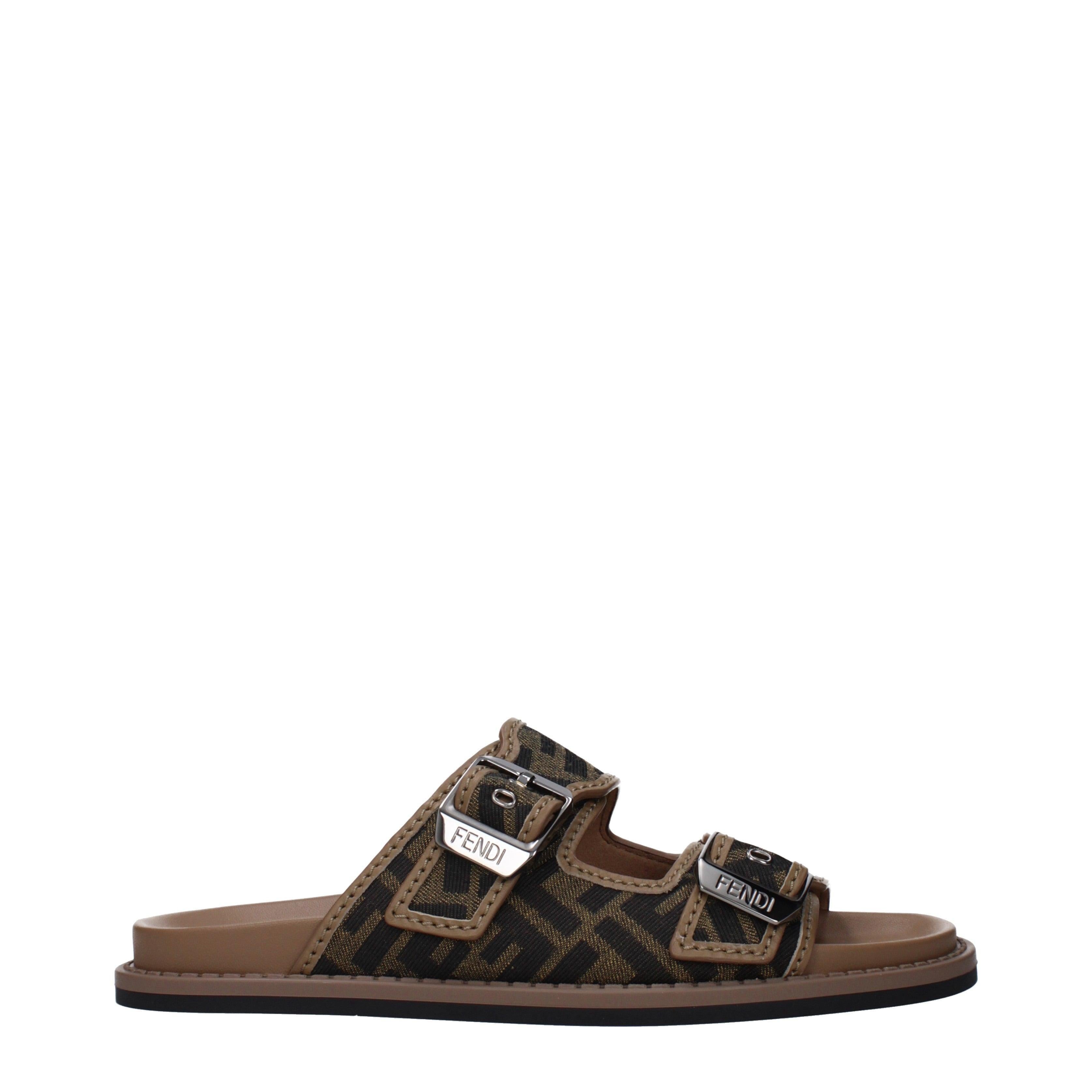 Fendi Men’s FF Mono Canvas & Leather Flip-Flops Marrone Main image