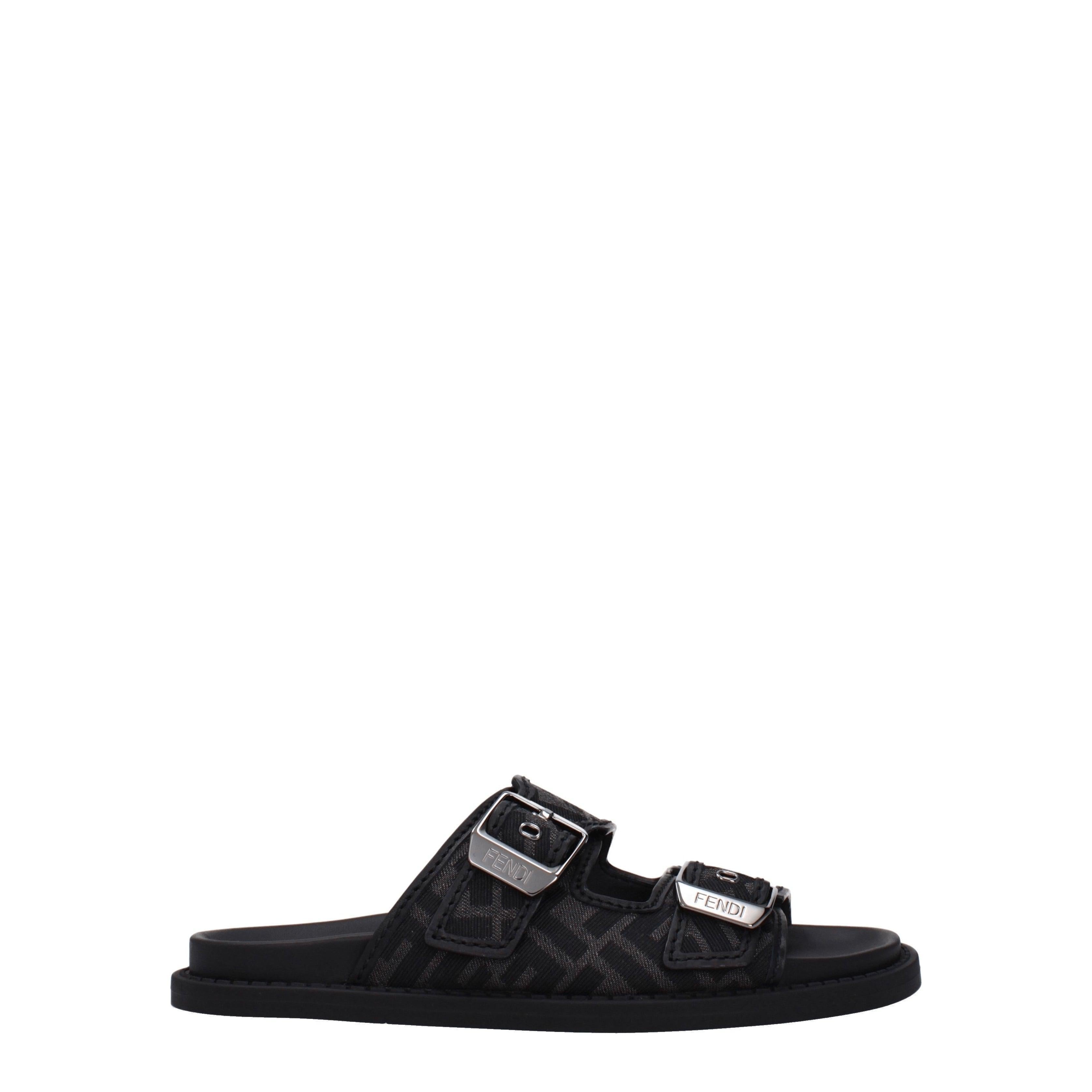Fendi Men’s FF Mono Canvas & Leather Flip-Flops Nero Main image