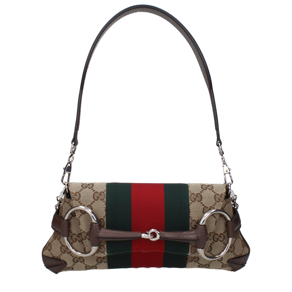 Gucci Small Horsebit Chain Shoulder Bag in GG Canvas