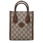 Gucci GG Supreme Mini Tote Bag in Beige and Brown Leather