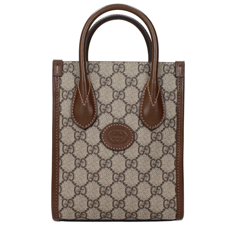 Gucci GG Supreme Mini Tote Bag in Beige and Brown Leather