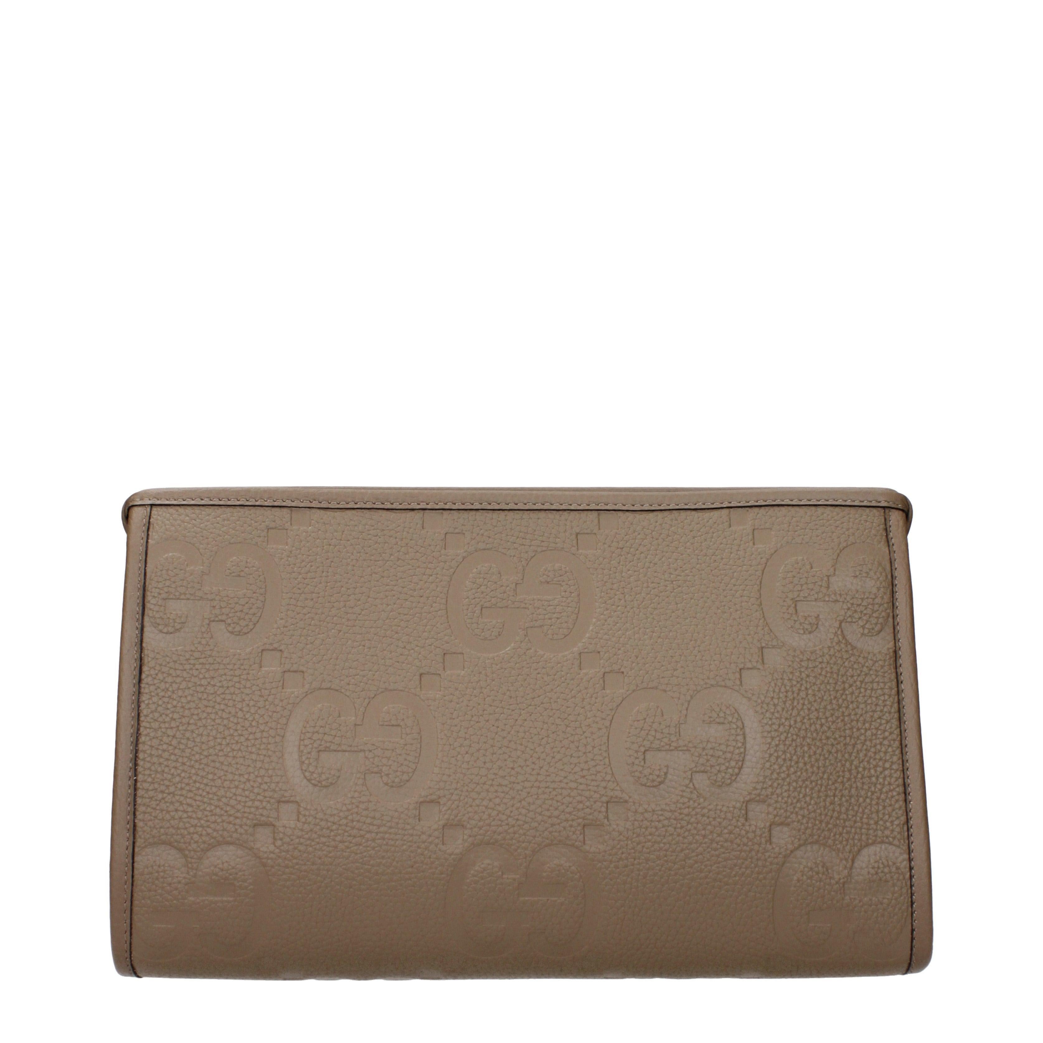 Gucci Women's GG Embossed Brown Leather Clutch