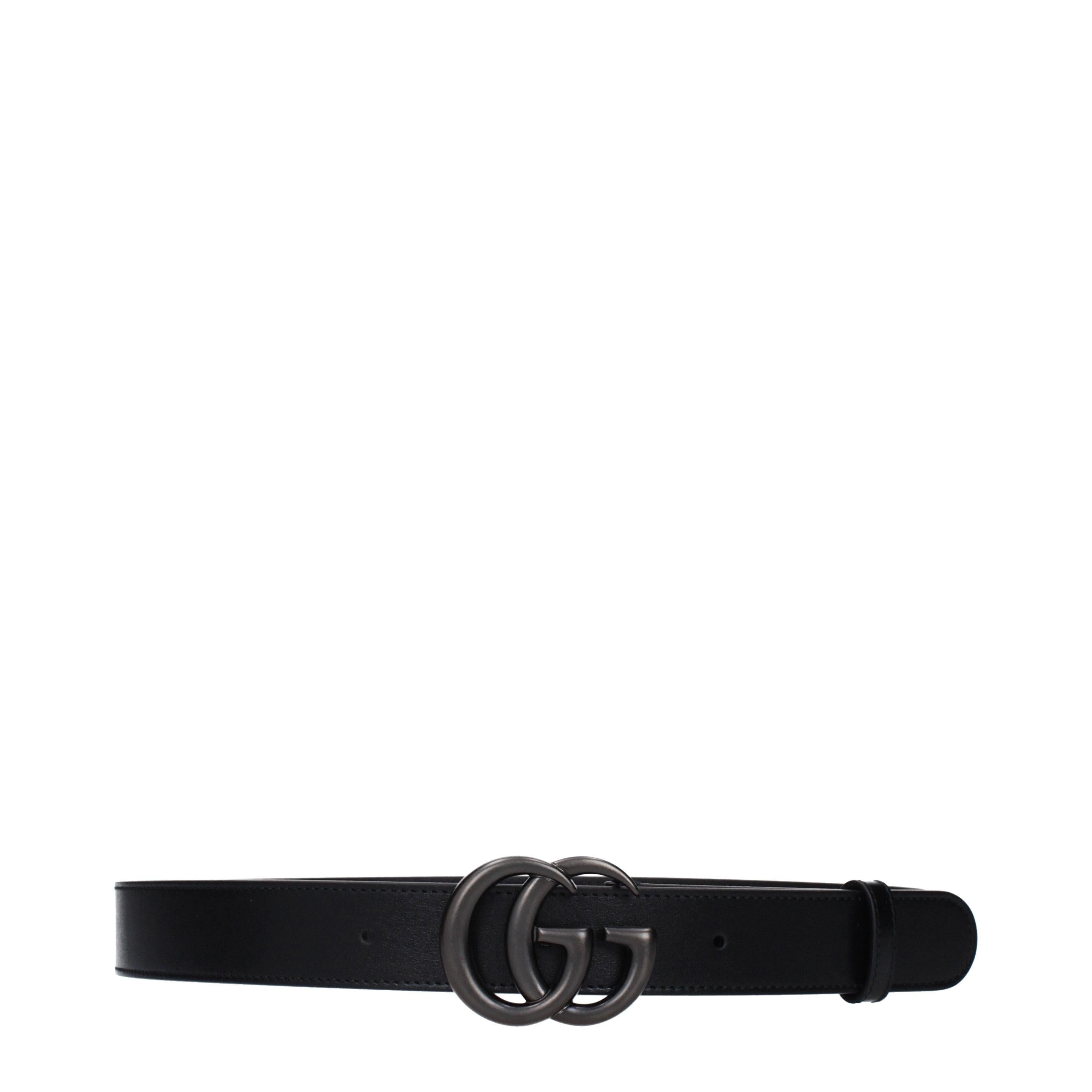 Gucci Men's Black Leather Belt with Ruthenium GG Buckle Main image