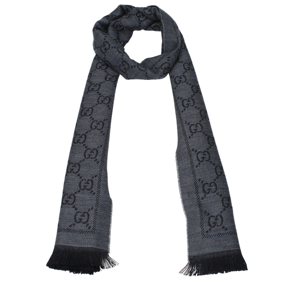 Grey GG Jacquard Pattern Knitted Scarf