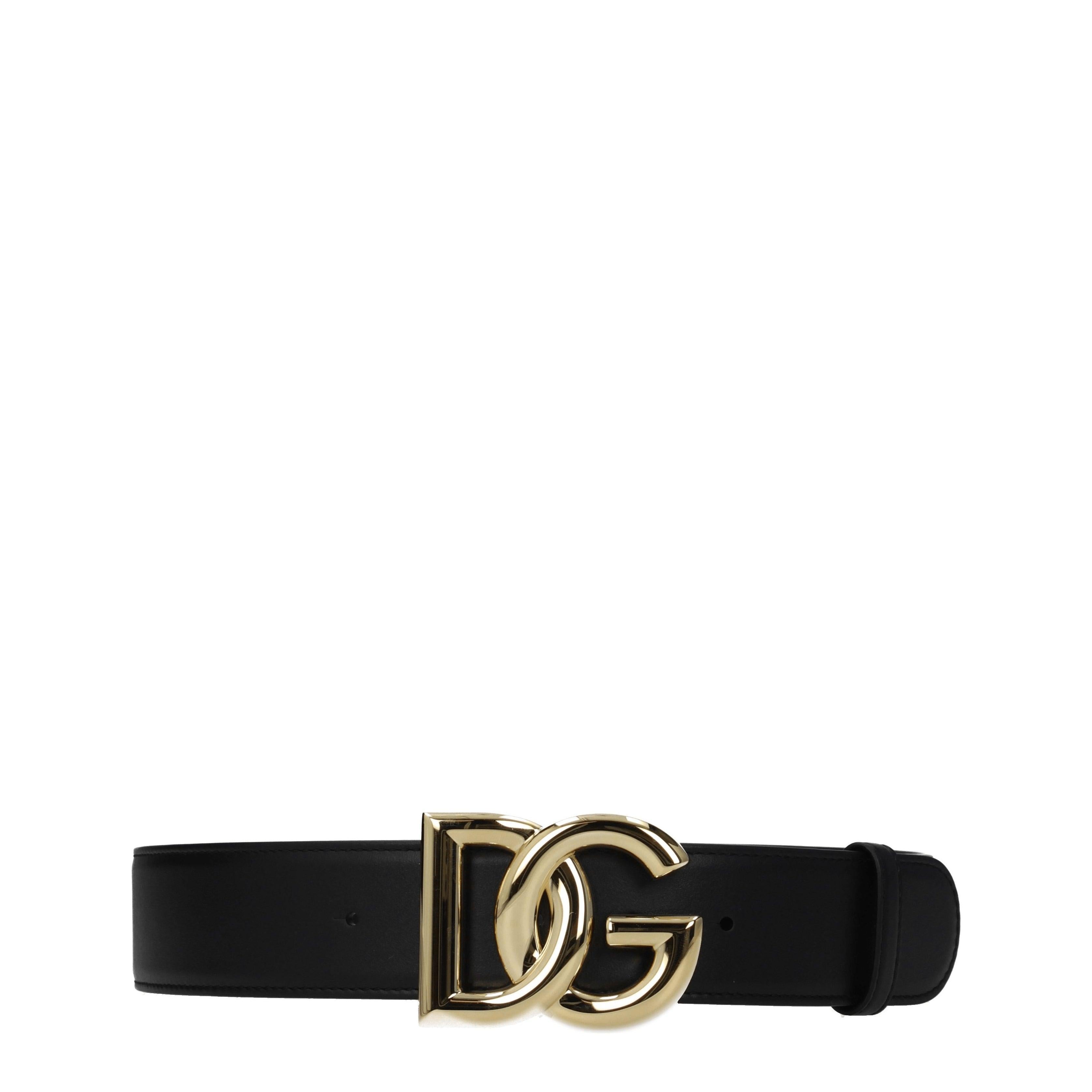 Dolce & Gabbana Leather Belt with Gold DG Logo – Black Main image