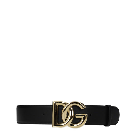 Dolce & Gabbana Leather Belt with Gold DG Logo – Black