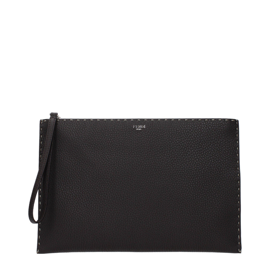Fendi Men’s Leather Clutch – Marrone Ebano Elegance