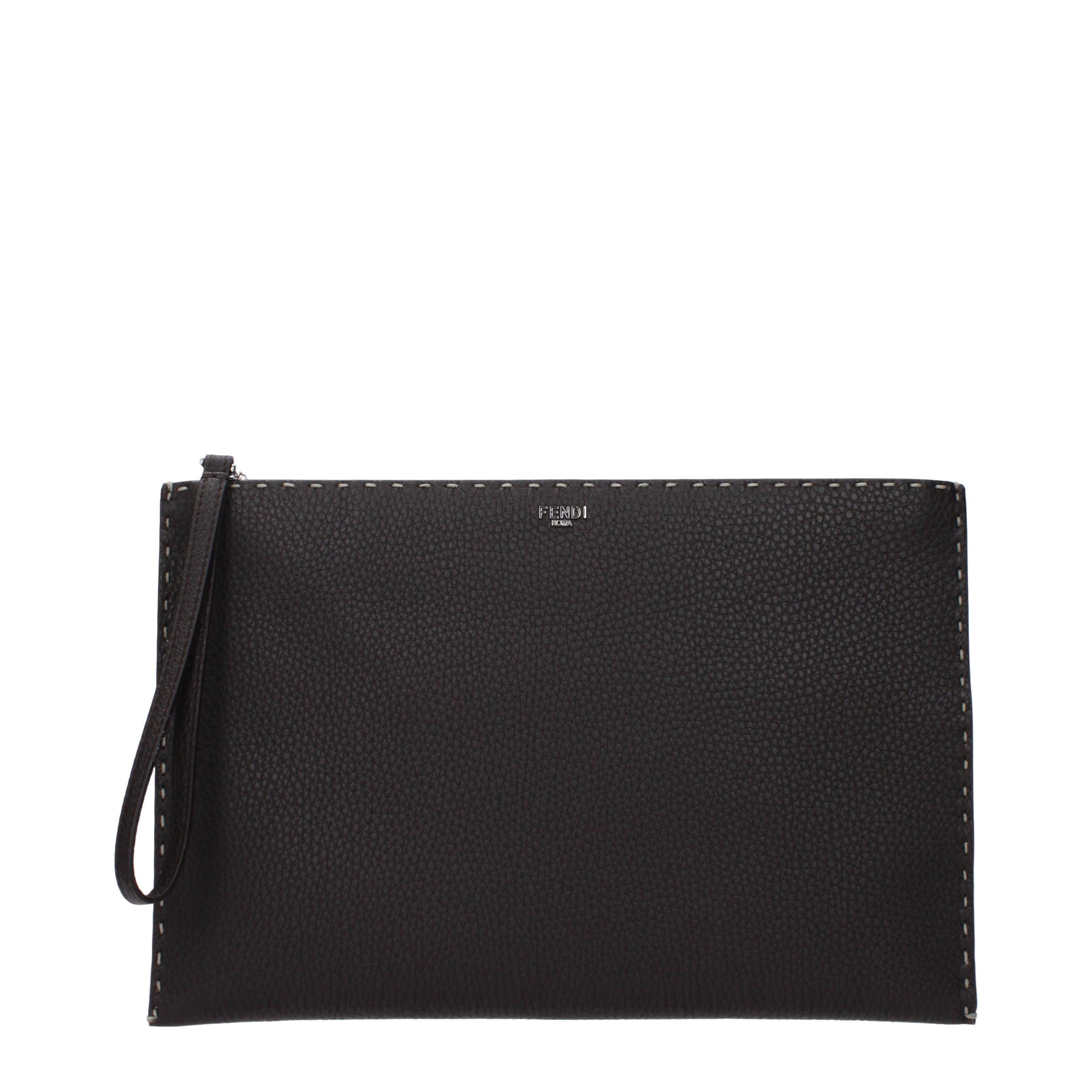 Fendi Men’s Leather Clutch – Marrone Ebano Elegance
