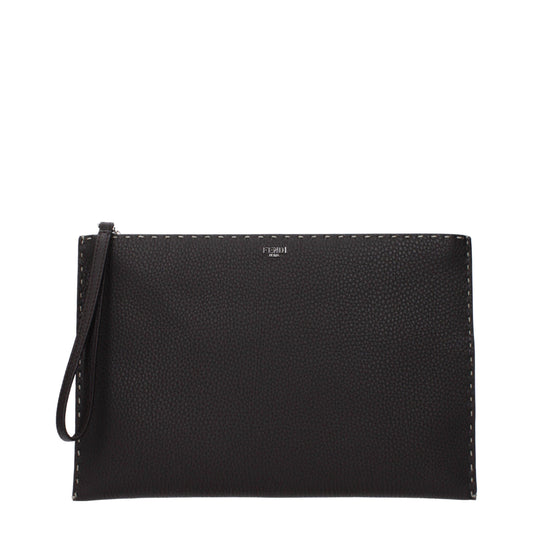 Fendi Men’s Leather Clutch – Marrone Ebano Elegance