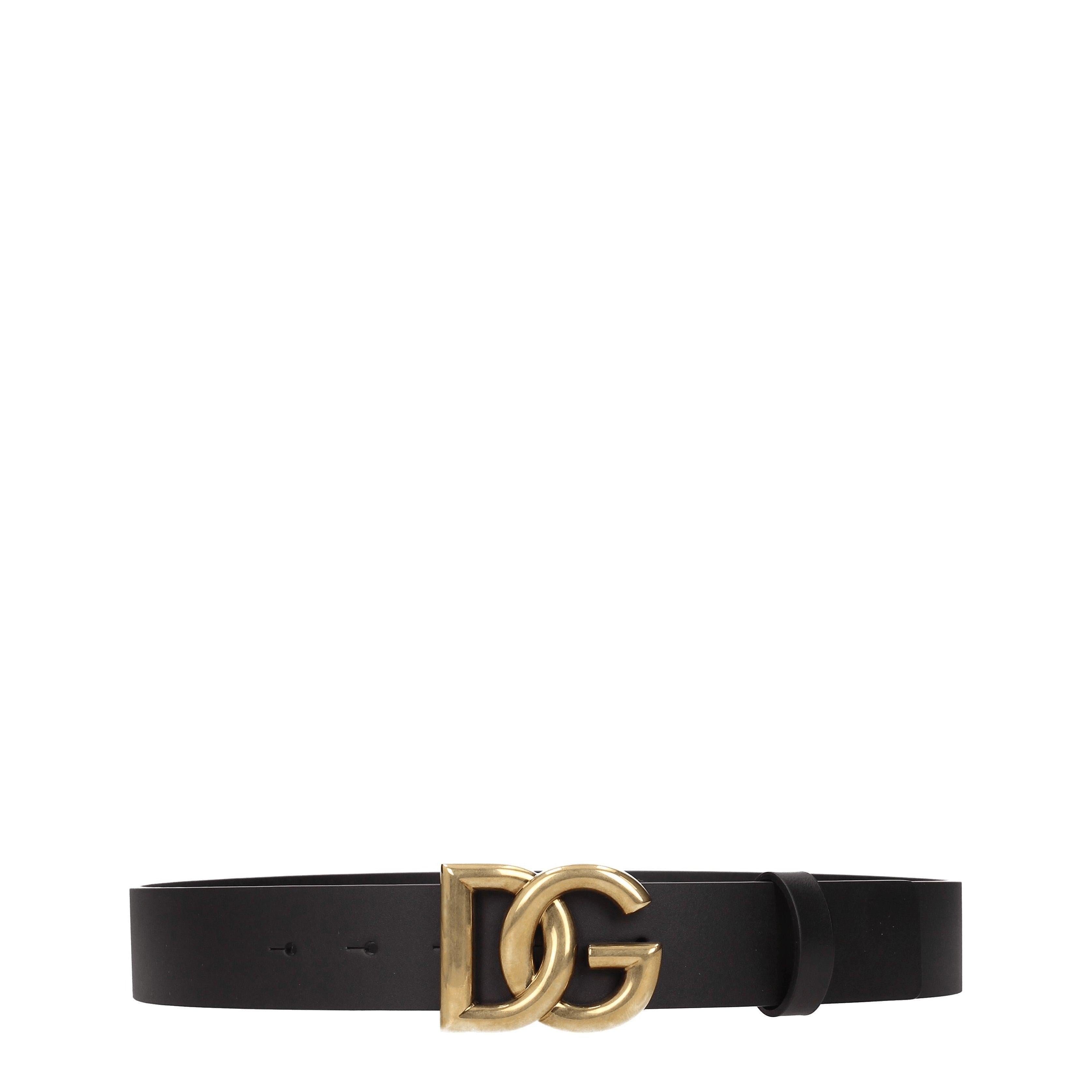 Dolce & Gabbana Leather Belt with Gold Logo – Black Main image