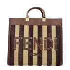 Fendi Sunshine Medium Viscose fibre Pequin and brown leather Tote bag