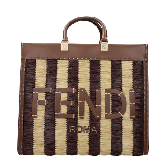 Fendi Sunshine Medium Viscose fibre Pequin and brown leather Tote bag