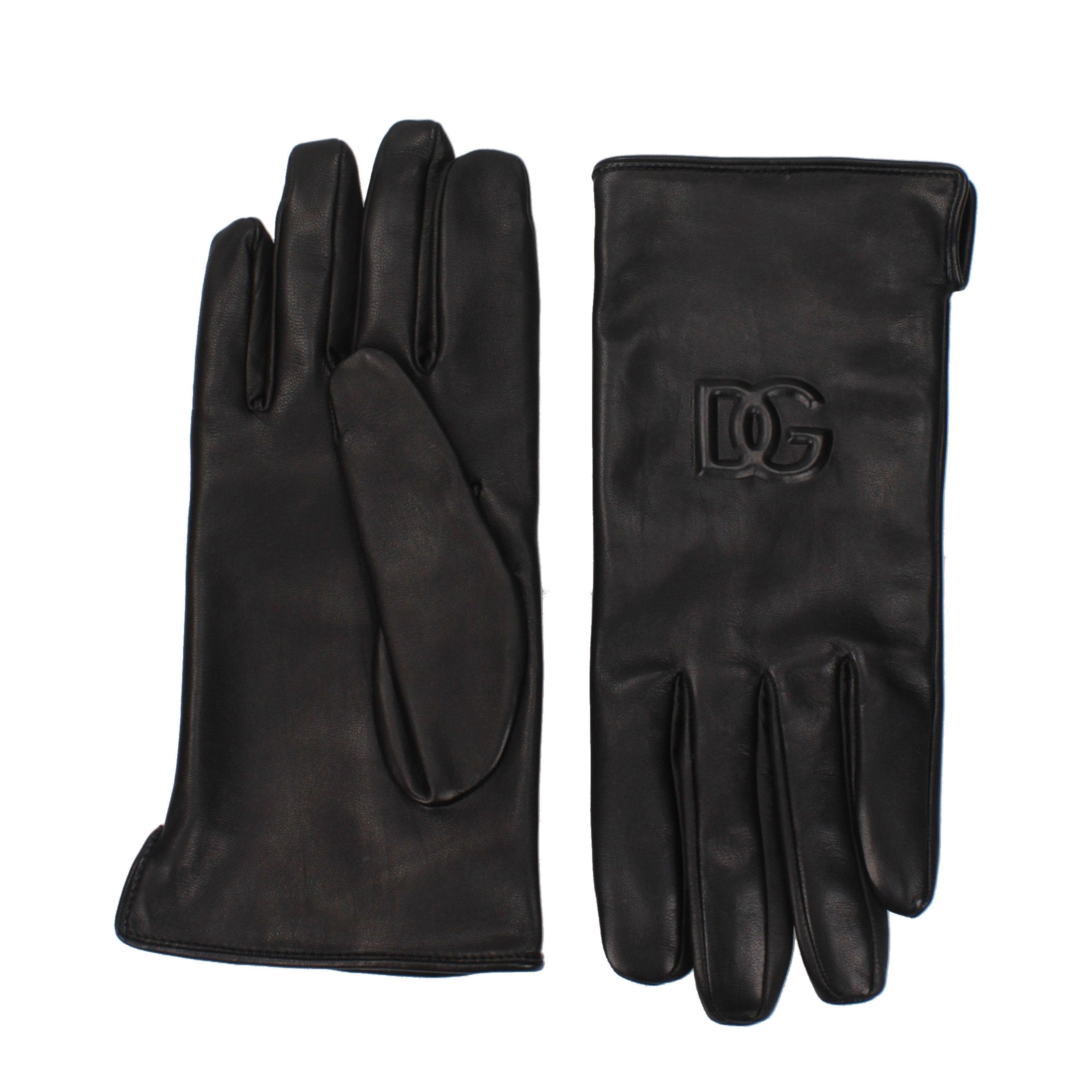 Dolce & Gabbana Men’s Black Lamb Leather Gloves with Embossed Logo