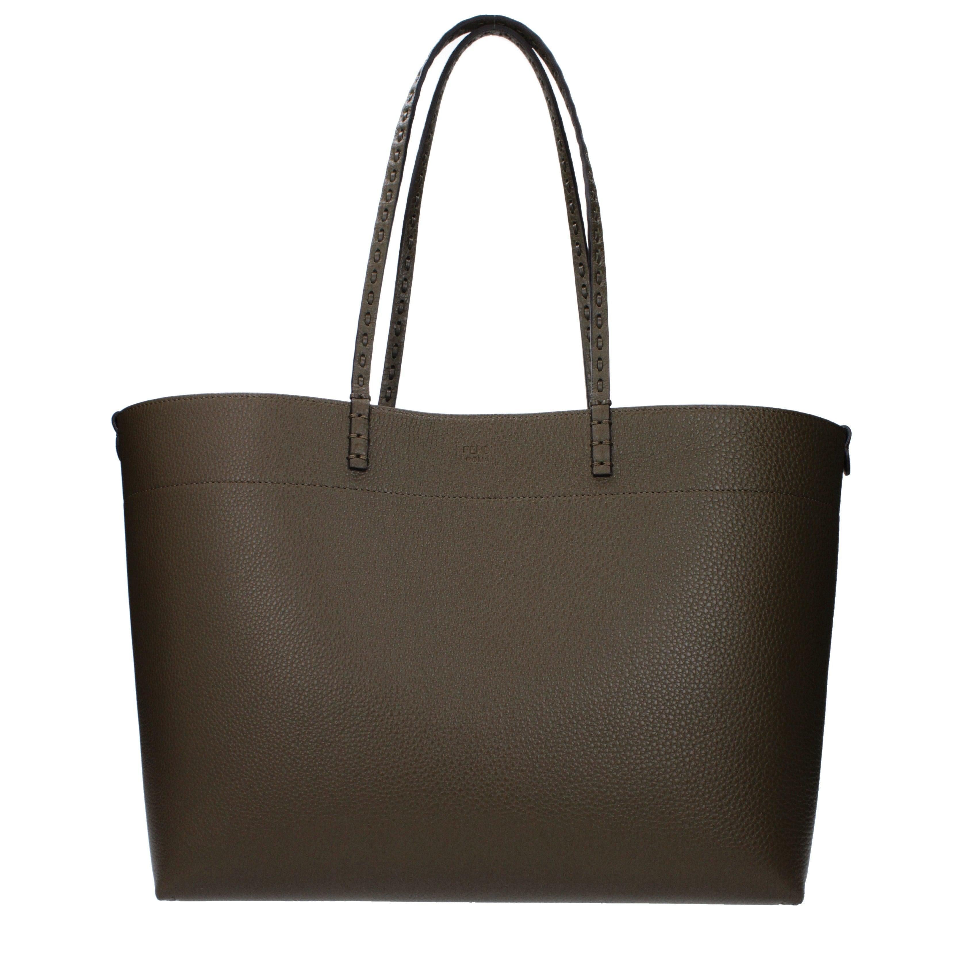 Fendi Medium Roll Khaki Selleria shopper with 218 hand-sewn topstitches