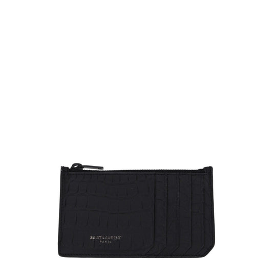 Saint Laurent Black Crocodile Leather Card Holder