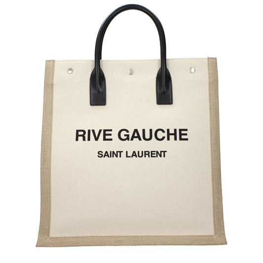 Saint Laurent Beige and Black Fabric Tote Bag