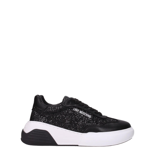 Love Moschino Black Leather & Glitter Shoes