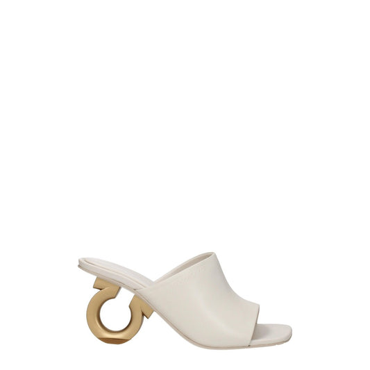 Salvatore Ferragamo Leather Open Toe Heels – Beige / Gold