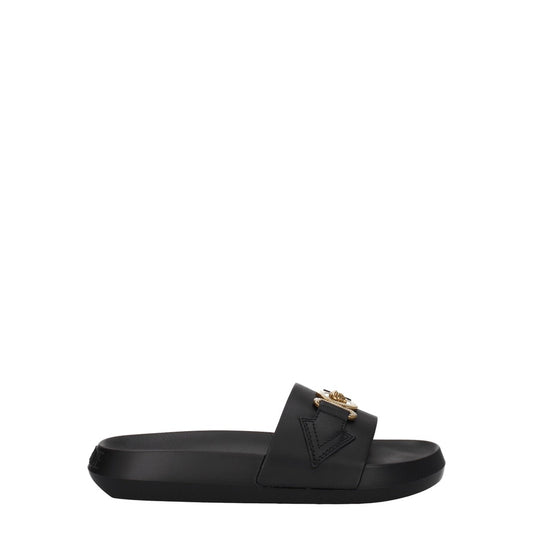 Versace Black Leather Open Toe Sandals
