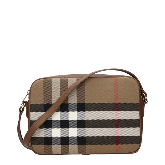Burberry Beige and Black Canvas and Leather Shoulder Bag