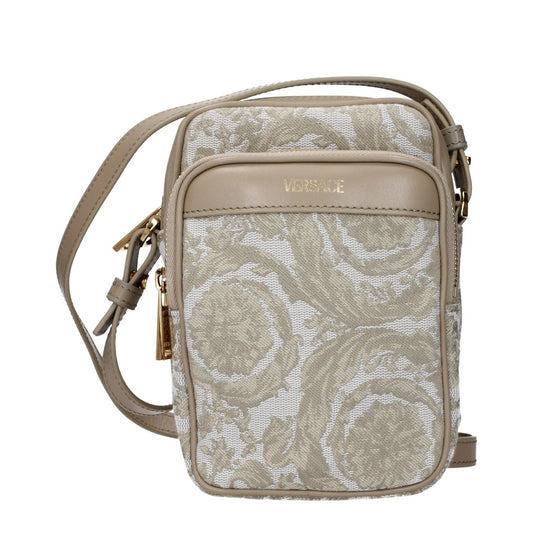 Versace Beige Tessuto and Leather Shoulder Bag
