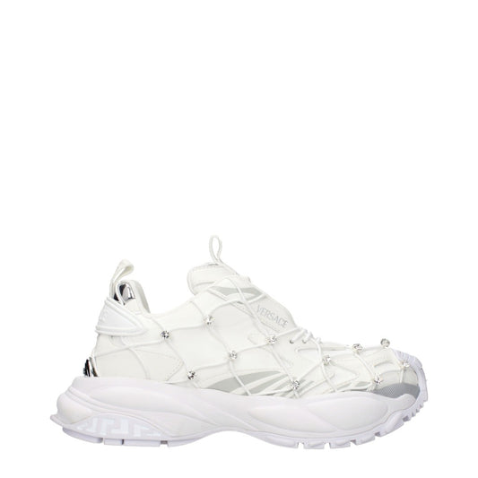 Versace Black and White Fabric and Leather Sneakers