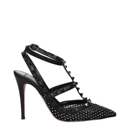 Valentino Garavani Black Leather & Fabric Pointed Pumps