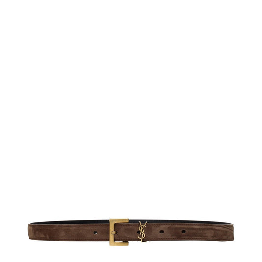 Saint Laurent Brown Belt with Gold Buckle