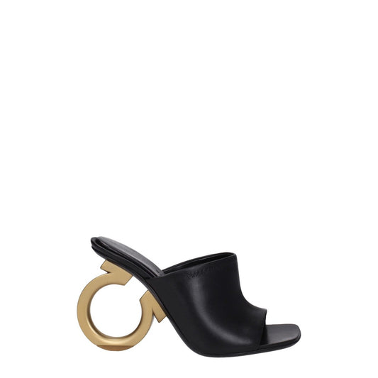 Salvatore Ferragamo Black Leather Open Toe Heels