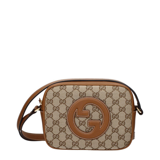 Gucci Beige and Brown Fabric and Leather Shoulder Bag