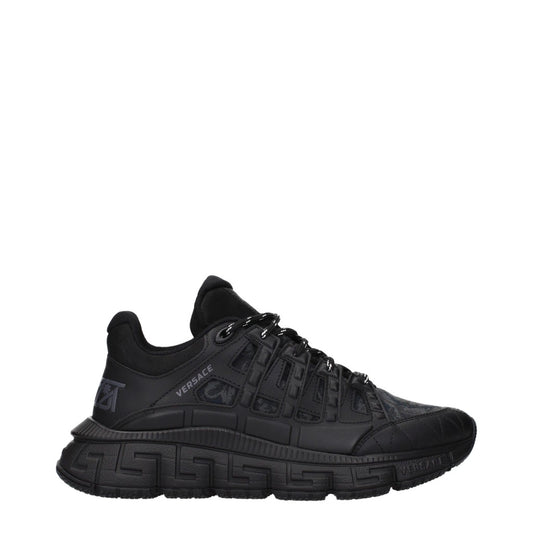 Versace Nero and Anthracite Fabric and Leather Sneakers