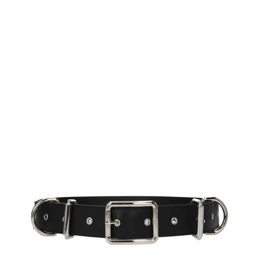 Moschino Black Leather Belt with Silver Details