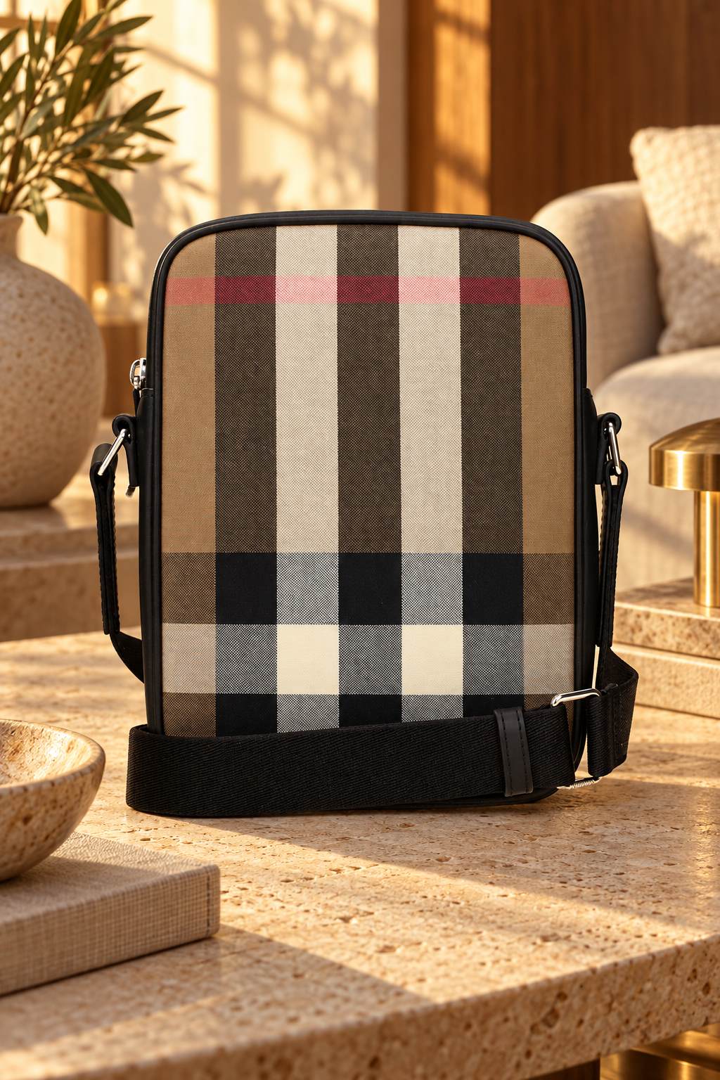 Burberry Beige / Black Canvas and Leather Shoulder Bag — lifestyle