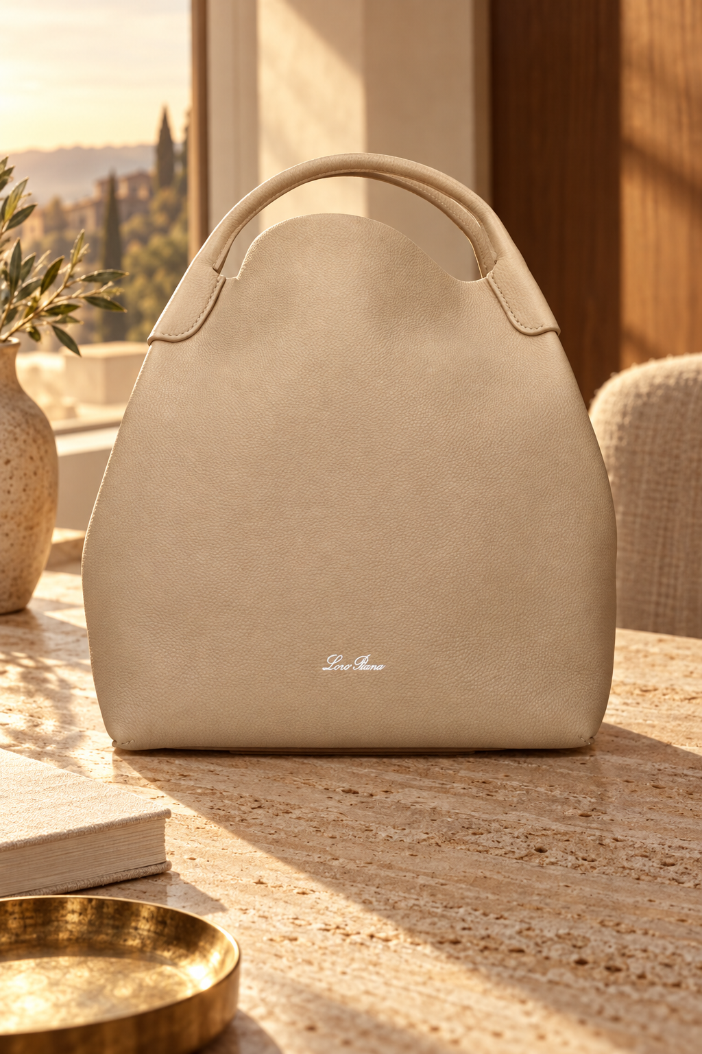 Loro Piana Beige Hook Closure Bag — lifestyle