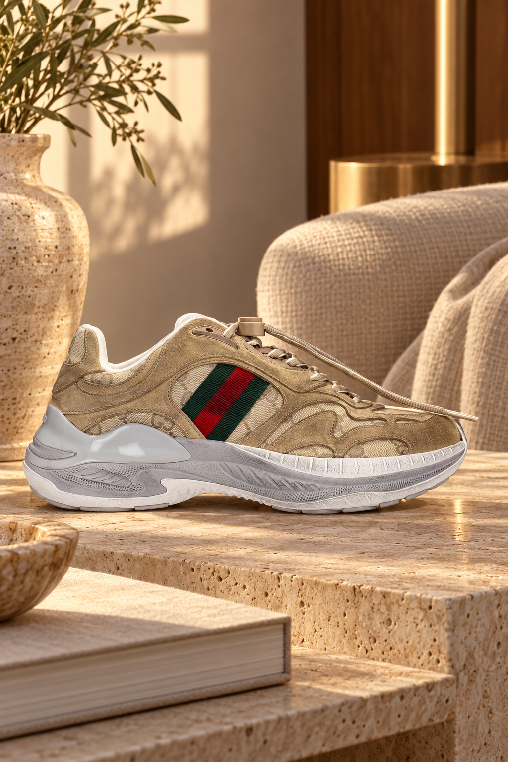Gucci Brown Suede and Fabric Sneakers — lifestyle