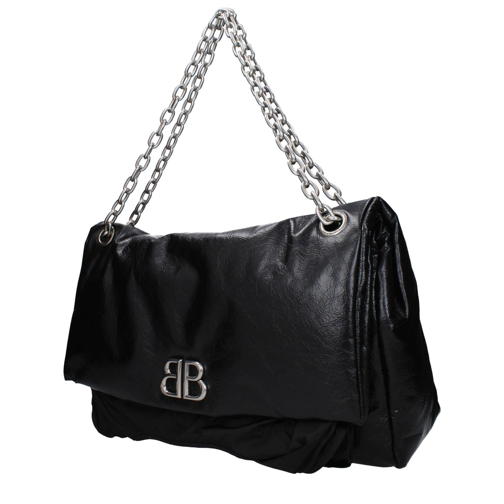 Balenciaga Large Monaco Tote Bag in Black Calf Leather with Chain Strap