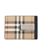 Burberry Beige Check Card Holder With Money Clip – Elegant Canvas & Leather Accessory