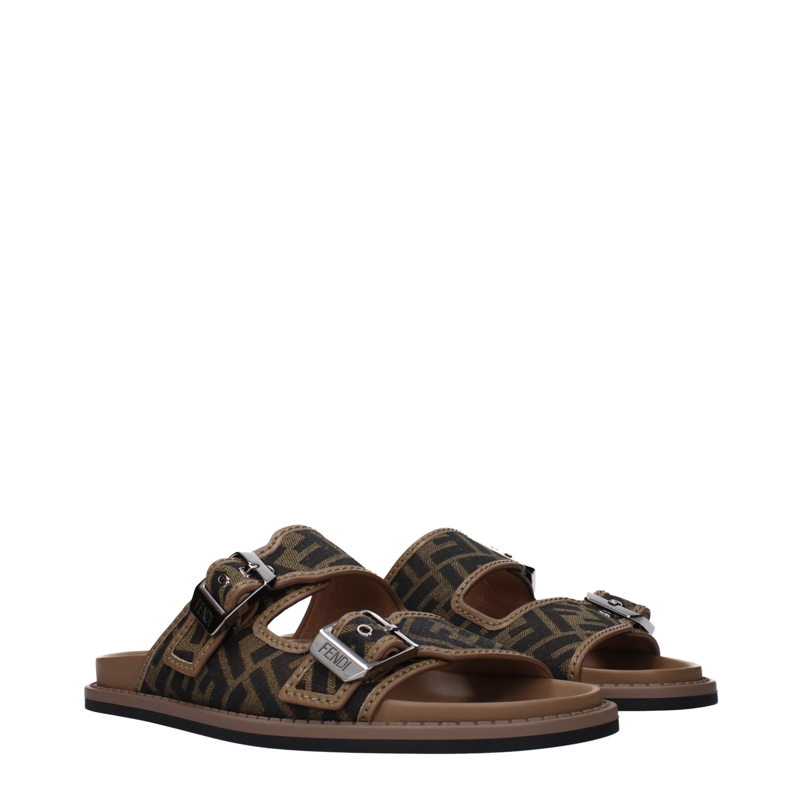 Fendi Men’s FF Mono Canvas & Leather Flip-Flops Marrone