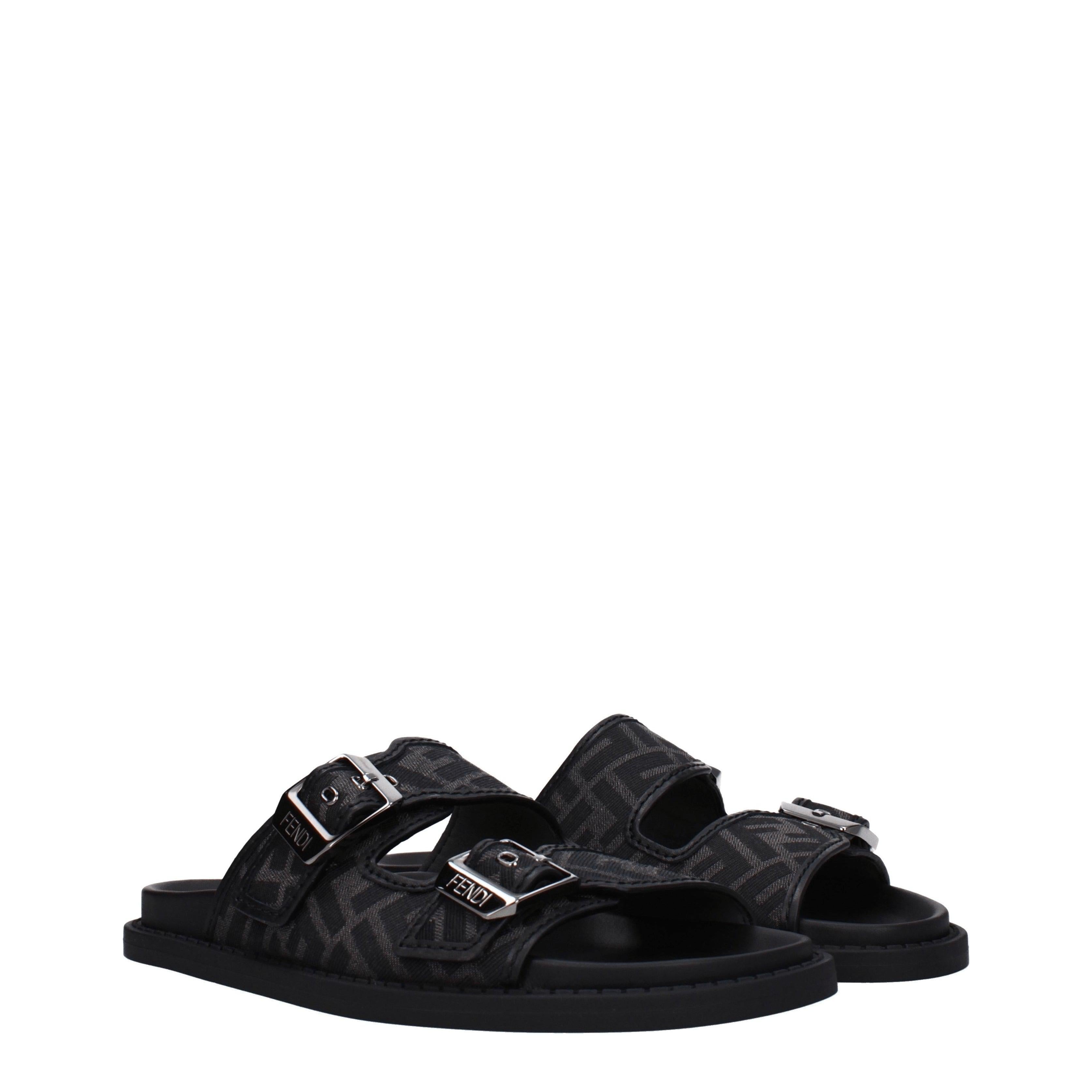 Fendi Men’s FF Mono Canvas & Leather Flip-Flops Nero Secondary image