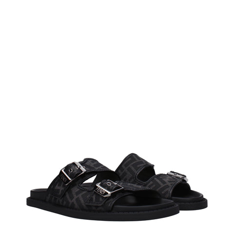 Fendi Men’s FF Mono Canvas & Leather Flip-Flops Nero
