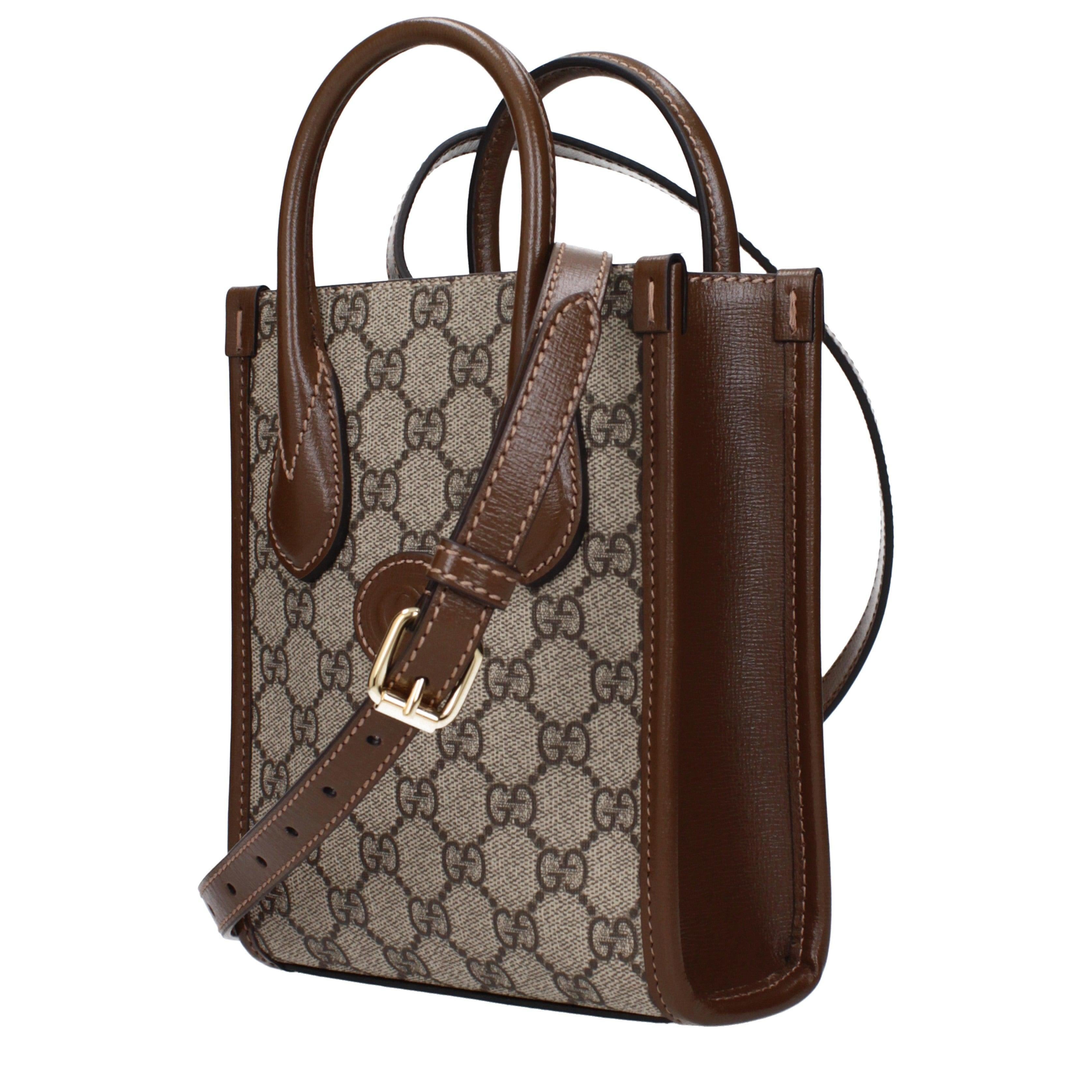 Gucci GG Supreme Mini Tote Bag in Beige and Brown Leather