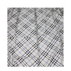 Burberry 100% Silk Scarf – Grey Check with Blue Trim