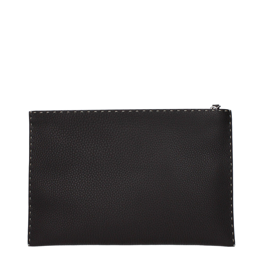 Fendi Men’s Leather Clutch – Marrone Ebano Elegance